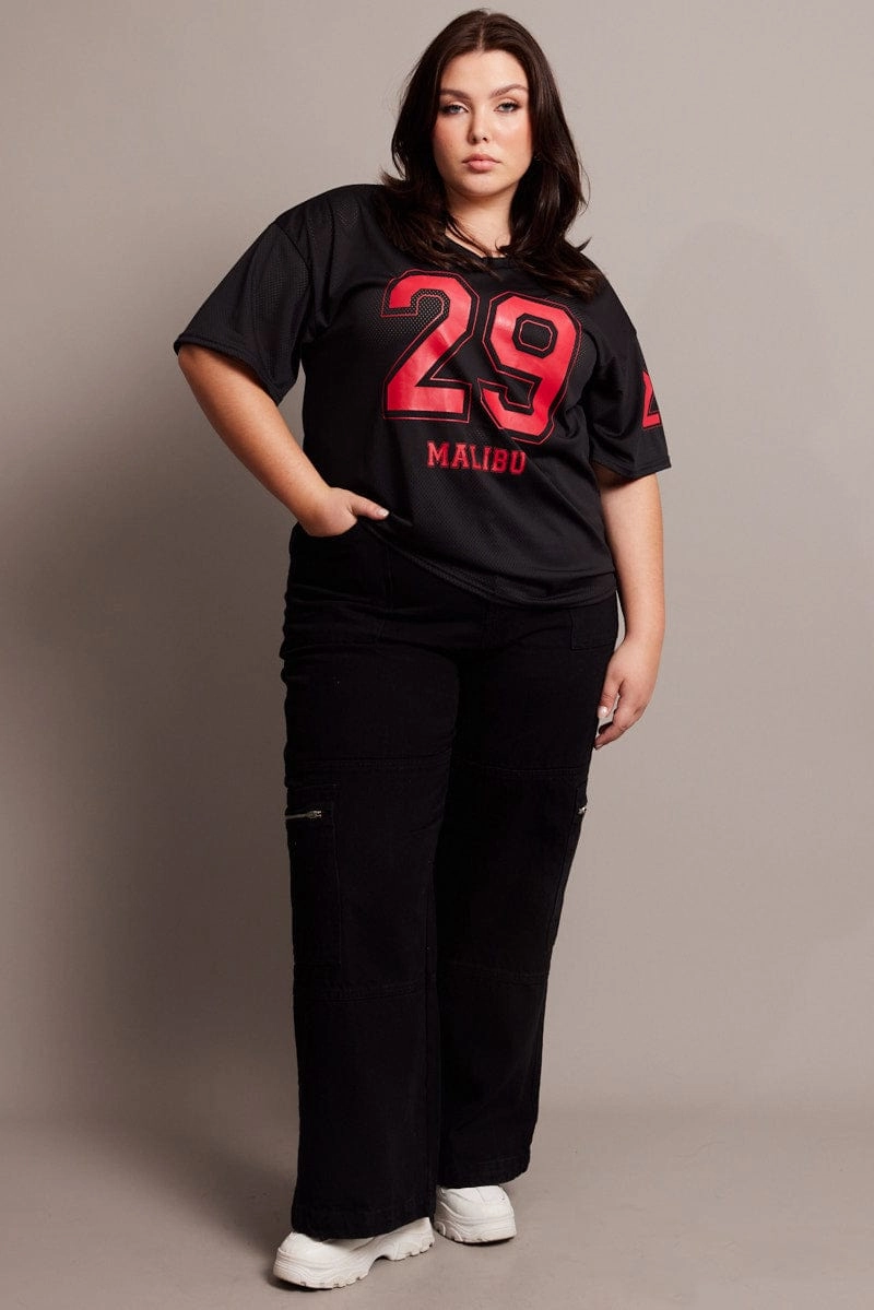 Job Interview Festival wear Black Graphic T-shirt Short Sleeve V-Neck