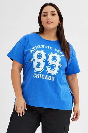 Blue Graphic T-shirt 98 Athletic Dept Cotton Jersey Universal Silhouette Stylish and Comfortable