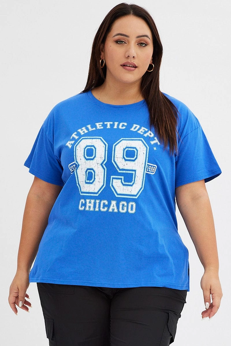 Everyday Fashion Look Fresh Outfit Blue Graphic T-shirt 98 Athletic Dept Cotton Jersey