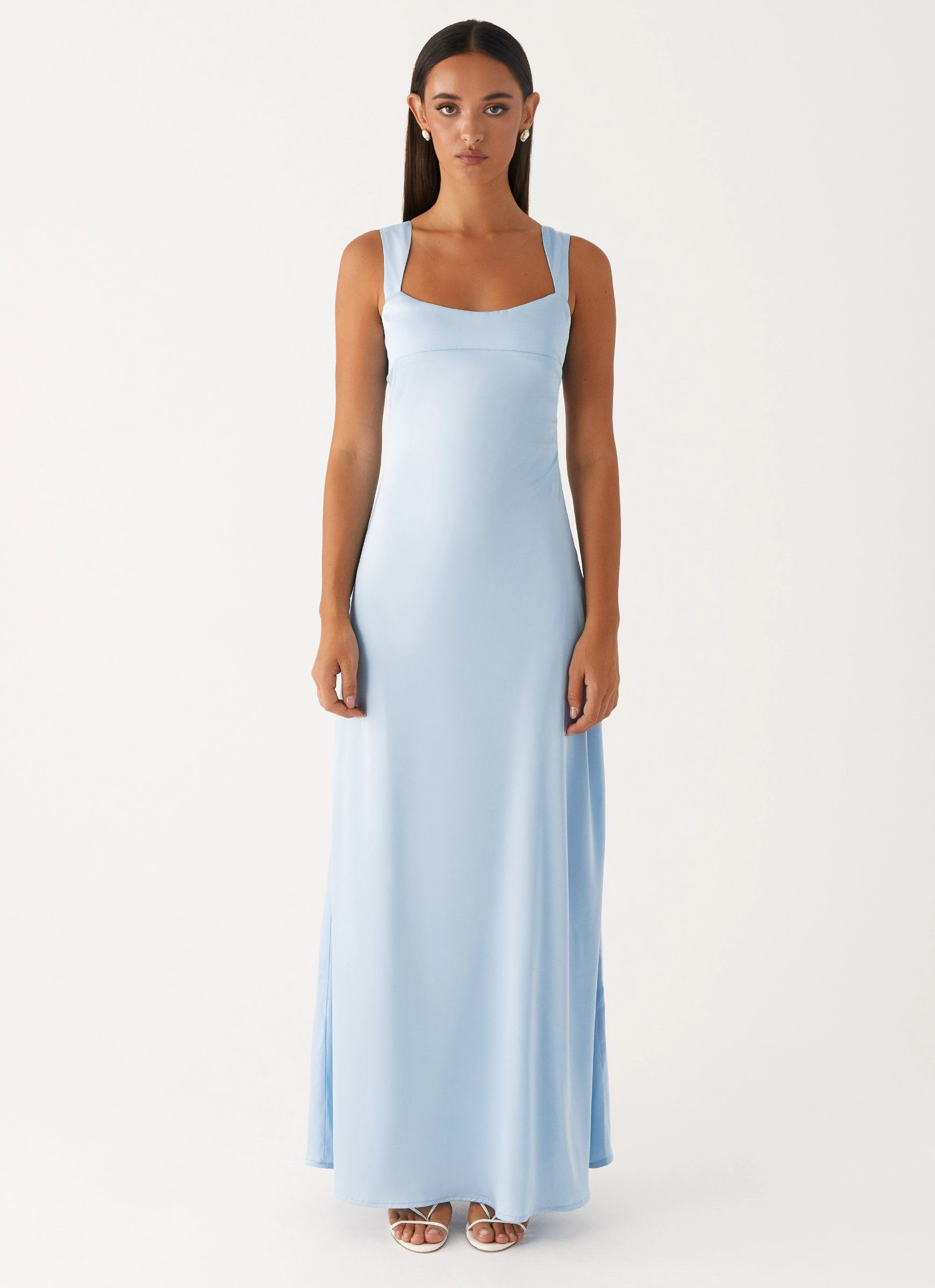 Odette Satin Maxi Dress - Blue AdjustableStraps