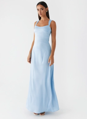 Breath Ease Patterned-Fabric Odette Satin Maxi Dress - Blue