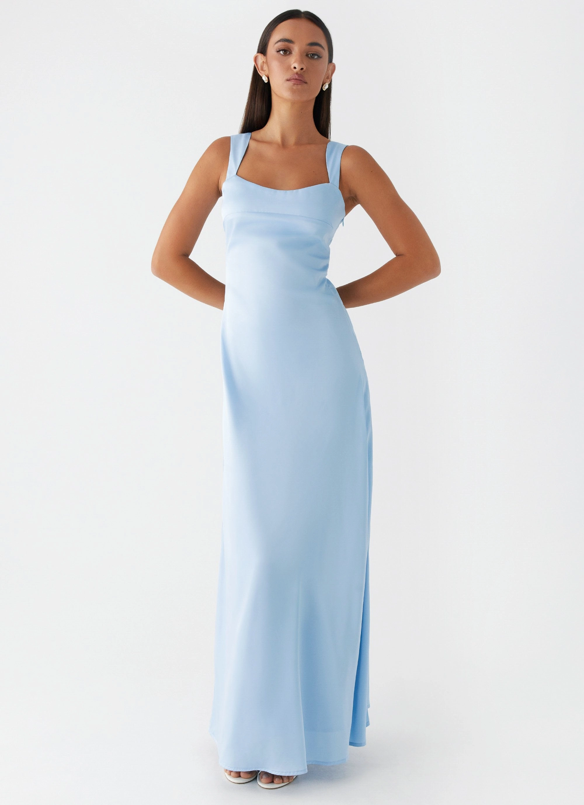 Comfortable Layering Easy Mood Odette Satin Maxi Dress - Blue