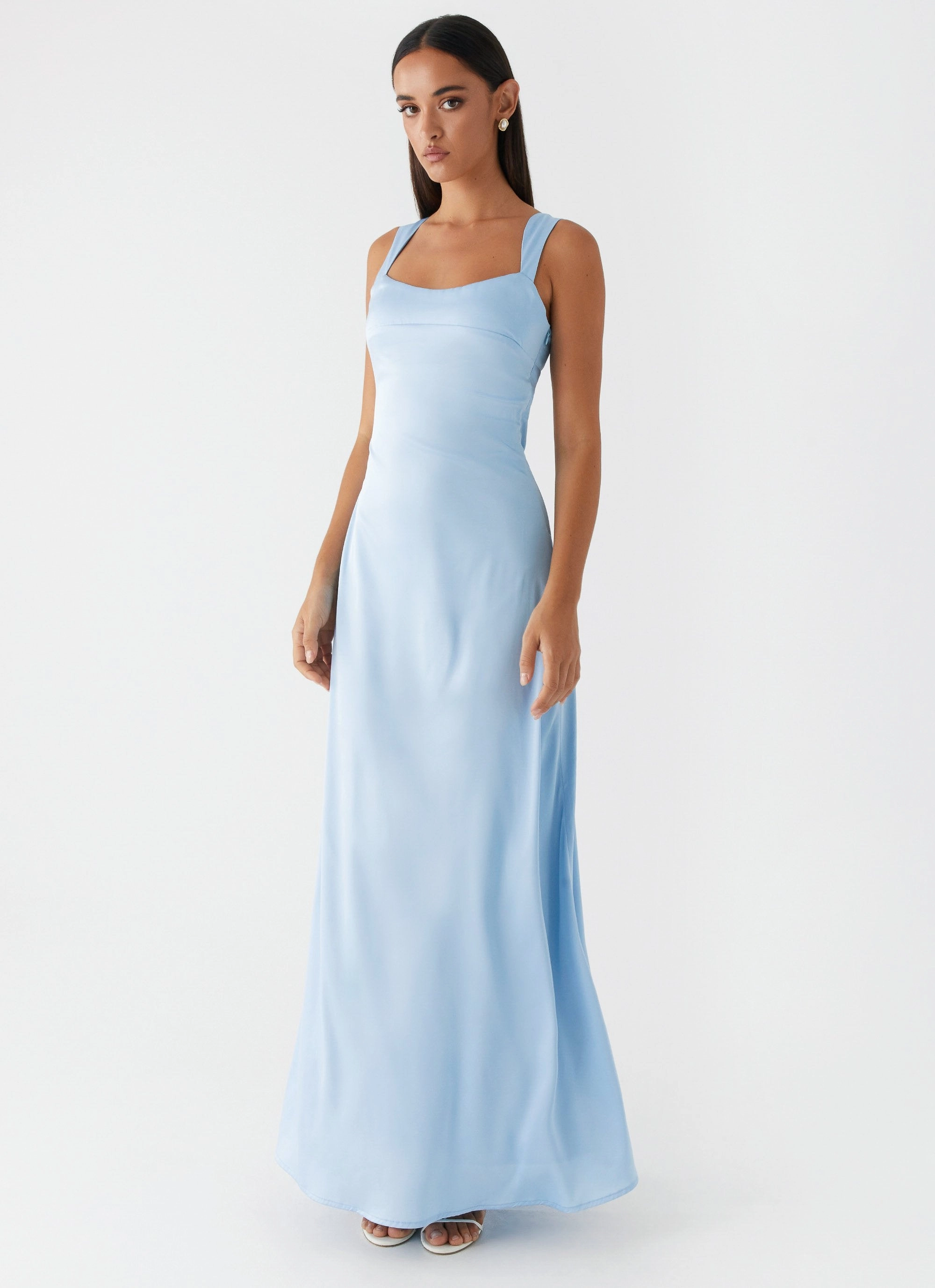 Breath Ease Patterned-Fabric Odette Satin Maxi Dress - Blue