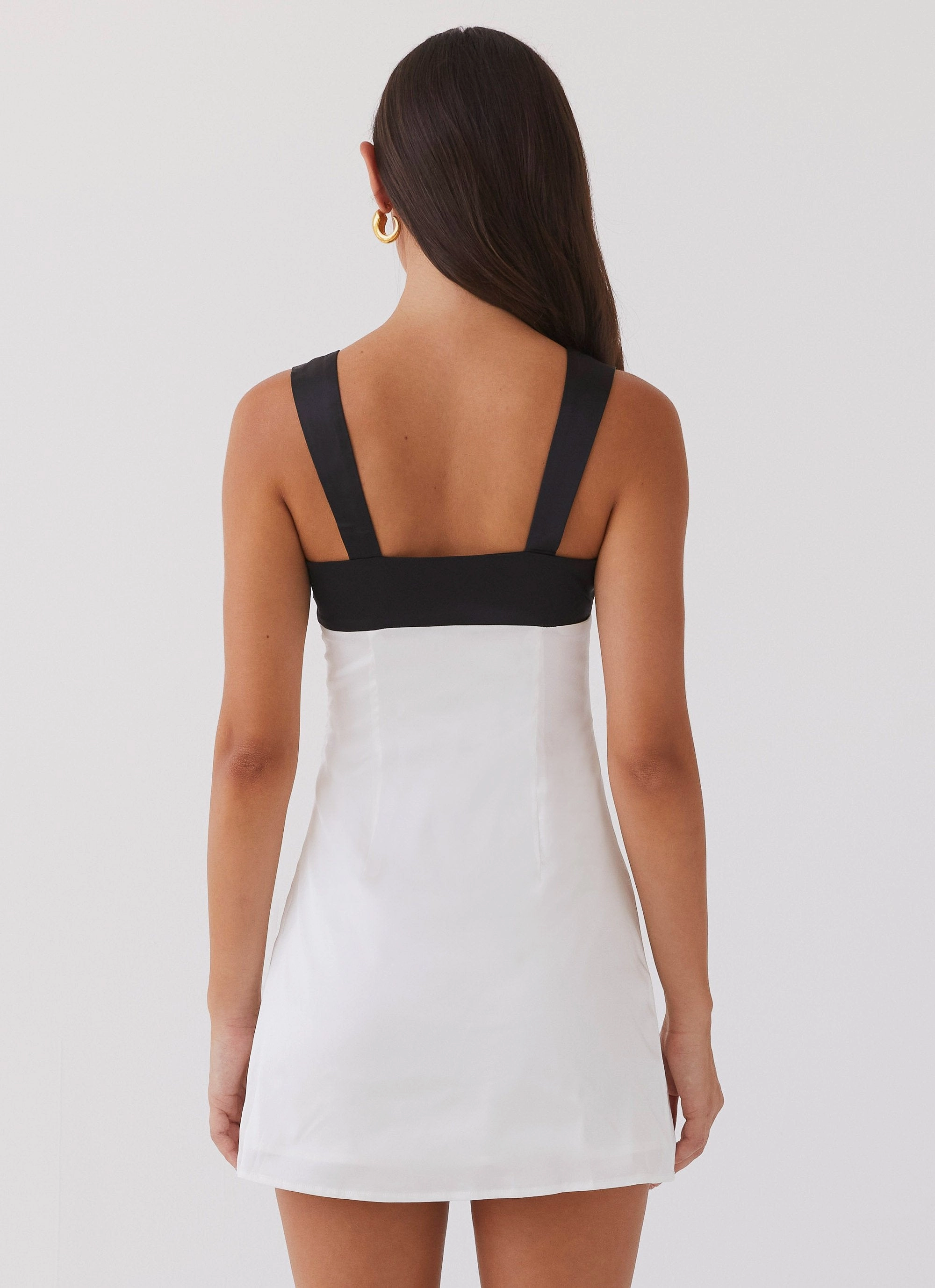 Odette Satin Mini Dress - Noir Pearl Feminine off-the-shoulder gown