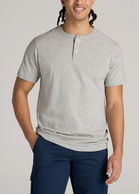 SoftKnit LJ&S REGULAR-FIT Jersey Henley Tee for Tall Men in Heathered Grey