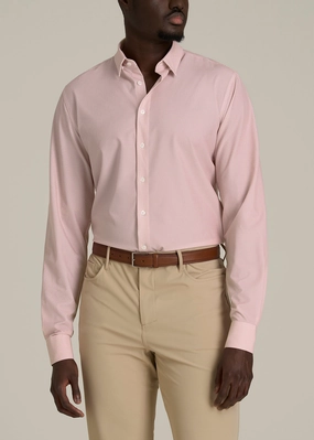 WrinkleResistantTextile Soft Touch Feel Traveler Stretch Dress Shirt for Tall Men in Light Orange Geometric