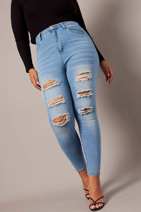 Loose Modern Minimalist Raw Hem Design Denim Skinny Jeans High Rise Distressed