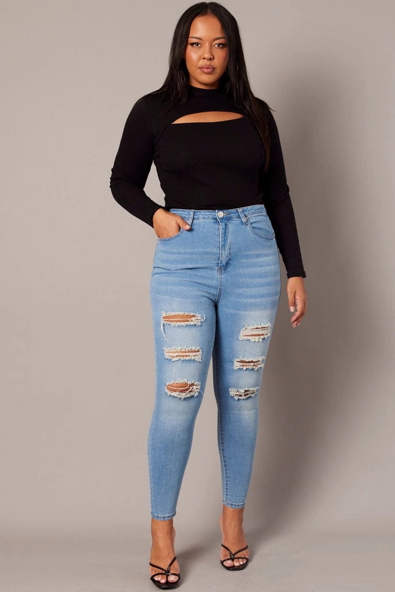 Outfit Basic Denim Skinny Jeans High Rise Distressed