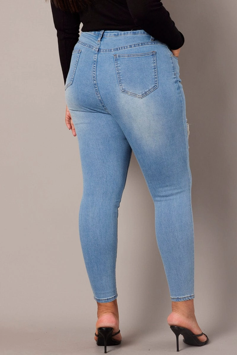 Denim Skinny Jeans High Rise Distressed Loose Spring Mood No Gap Waist Design