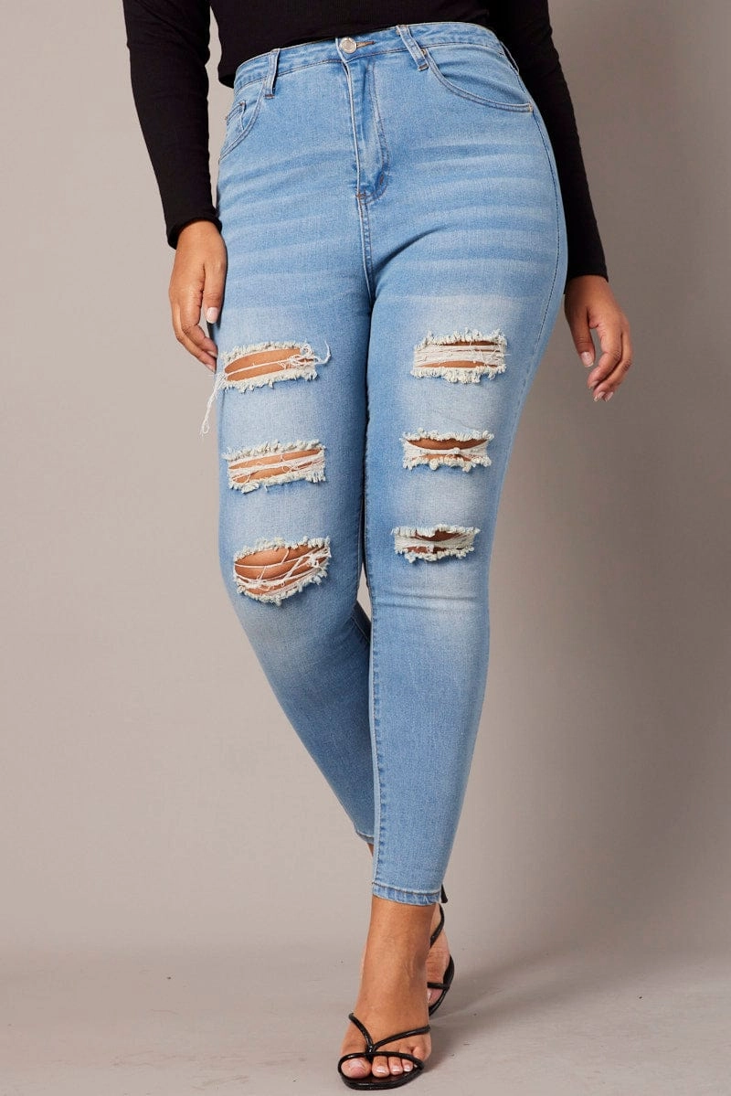 Denim Skinny Jeans High Rise Distressed Versatile Weekend Style