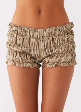 Girls Like Us Ruched Mini Shorts - Oatmeal Stripe Basic Stretch Anti Chafe Seamless