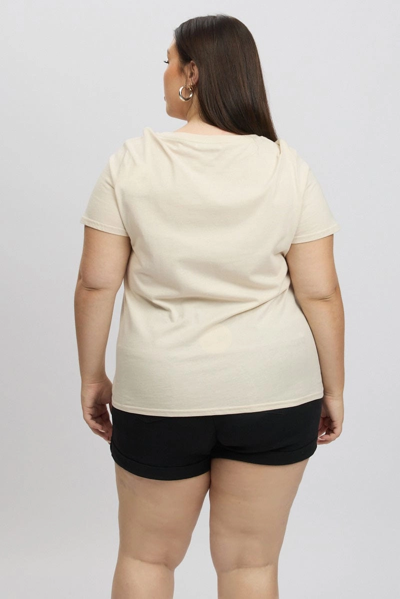 Yellow Graphic T Shirt Short Sleeve Crew Neck LayeredHemDetails Versatile Style Trend