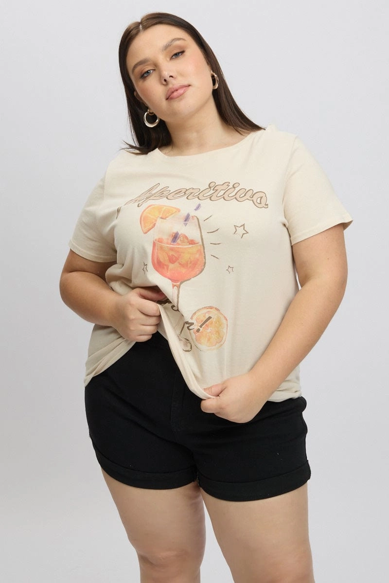 Breathable Stretch Compact Stitch Pattern Yellow Graphic T Shirt Short Sleeve Crew Neck