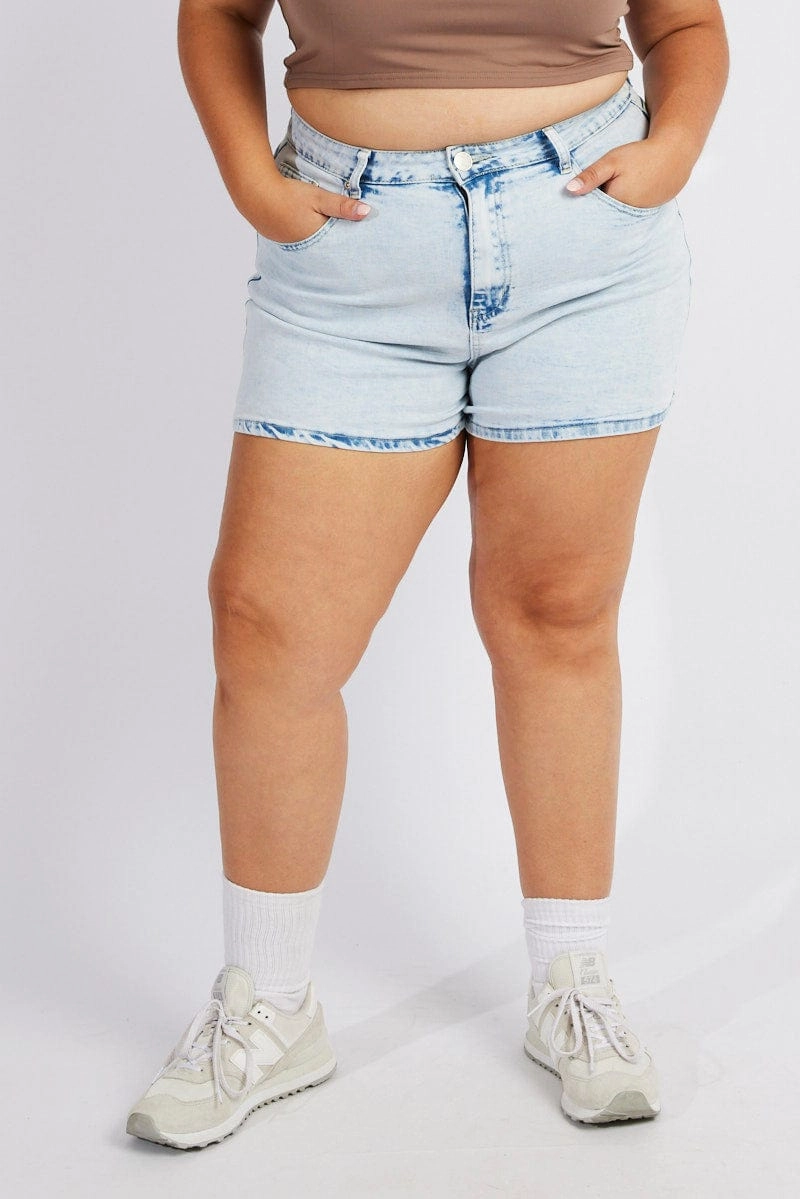 Denim Mom Shorts High Rise Acid Wash Simple Waist