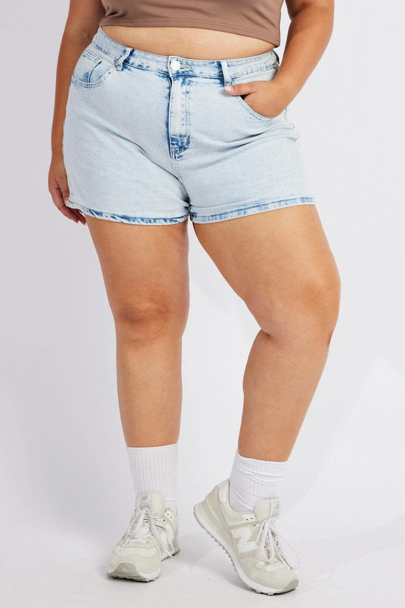 Denim Mom Shorts High Rise Acid Wash Snug Fit