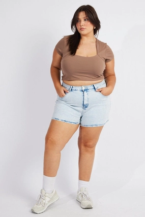 Airflow Fit Denim Mom Shorts High Rise Acid Wash