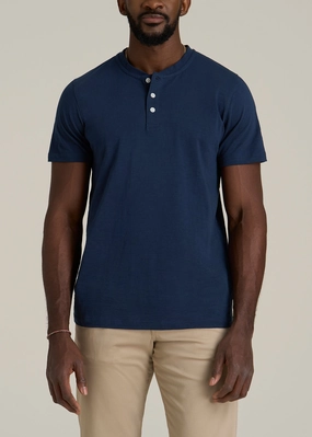 Sunwashed Short Sleeve Slub Henley for Tall Men in Regal Blue Quick Dry Tech
