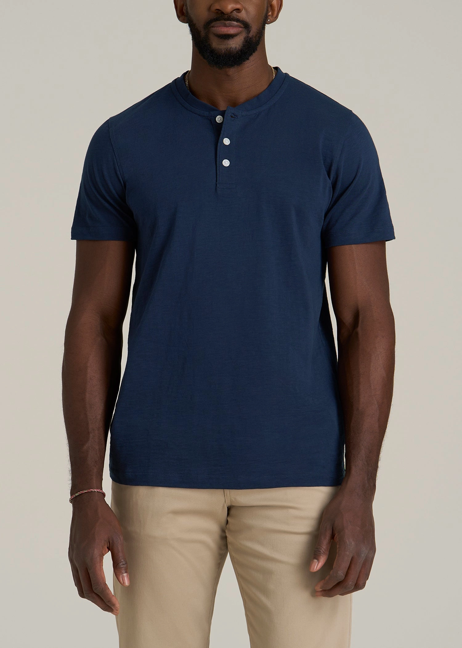 Compact TravelFriendly Design Sunwashed Short Sleeve Slub Henley for Tall Men in Regal Blue