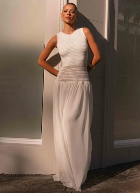 Off Grid Crochet Maxi Dress - White Soft Fit Wear