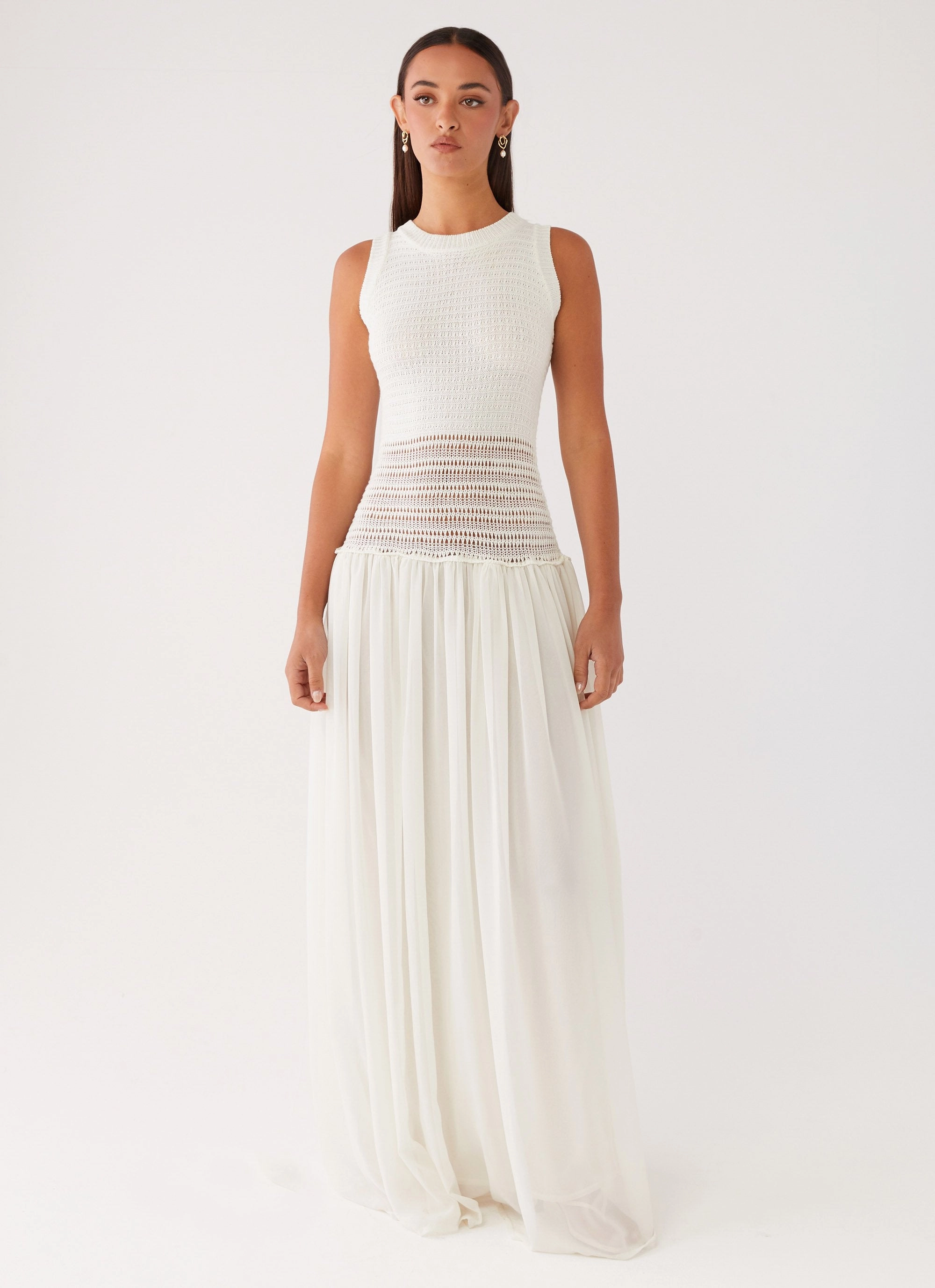 Off Grid Crochet Maxi Dress - White Layer Safe All Gender