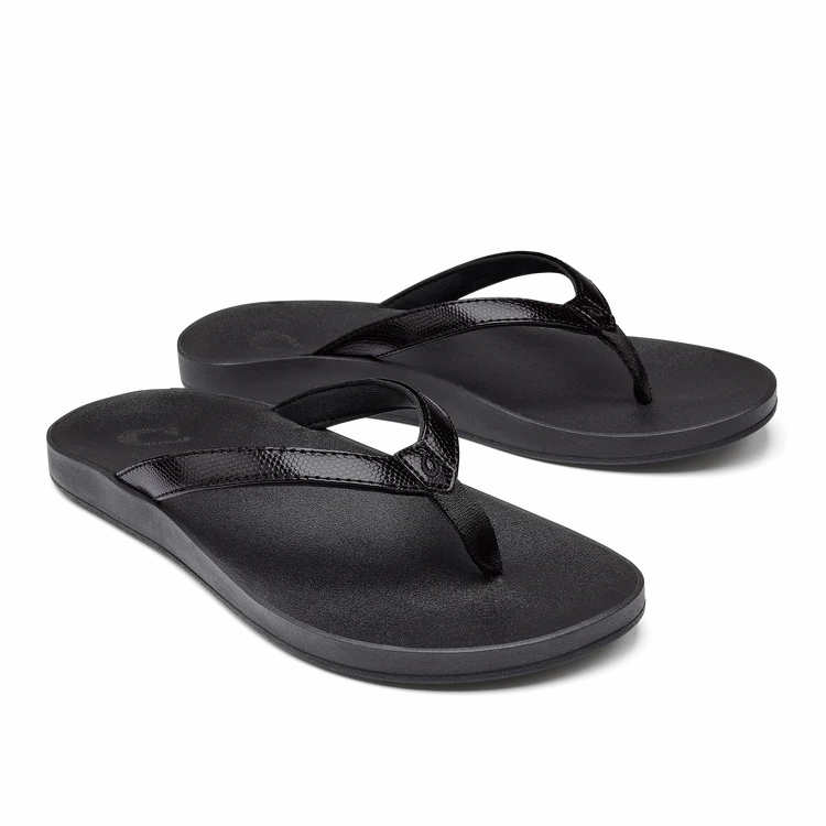 Olukai Women's Puawe Sandal - Black/Black Weather Resistant Finish