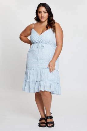Neutral Finish Geo Print Skater Dress V-neck Sleeveless