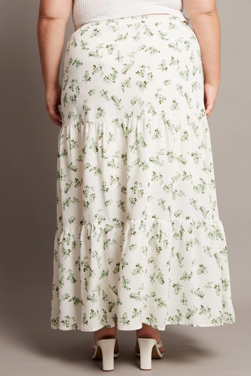 Green Ditsy Elastic Waist Maxi Skirt Playful Vibe