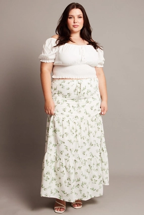 Timeless Touch Green Ditsy Elastic Waist Maxi Skirt