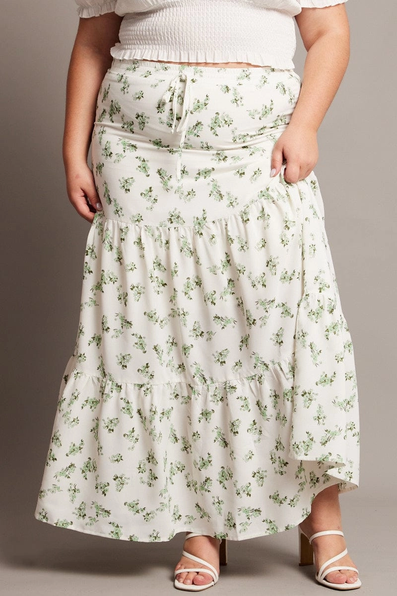 Fresh Look Green Ditsy Elastic Waist Maxi Skirt