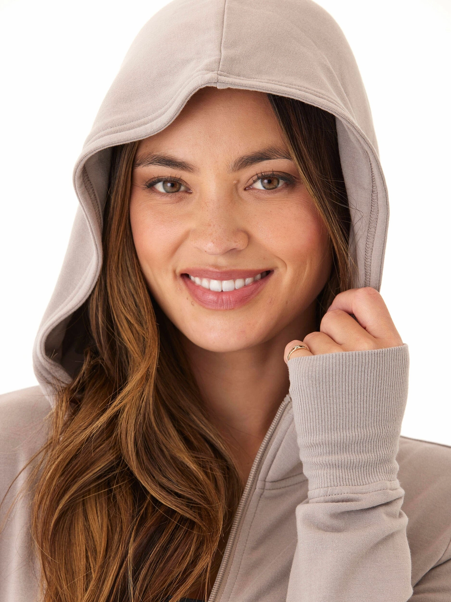 Ophelia Feather Fleece Zip Hoodie Reinforced Seam Construction