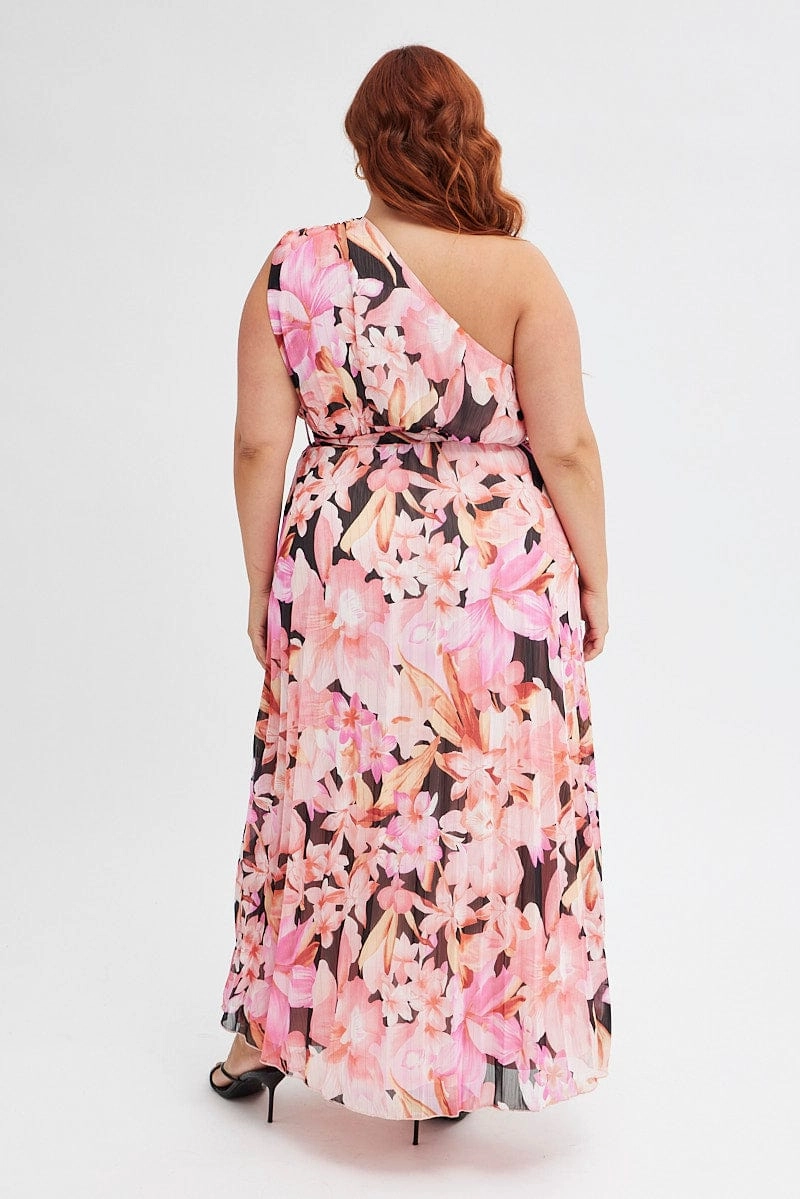Chic beachwear dress Artistic Vibe Orange Floral Midi Dress One Shoulder