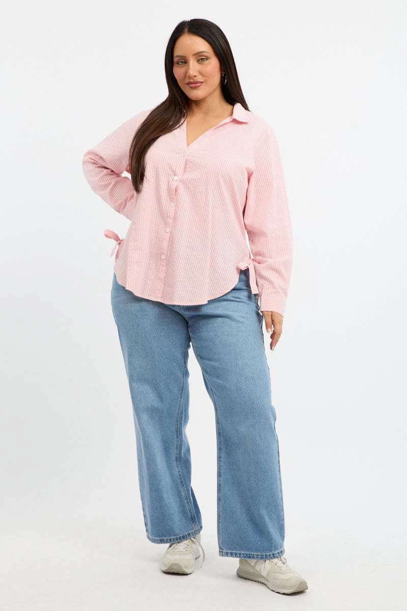Orange Stripe Relaxed Shirt Long Sleeve Side Ribbon Camouflage Print