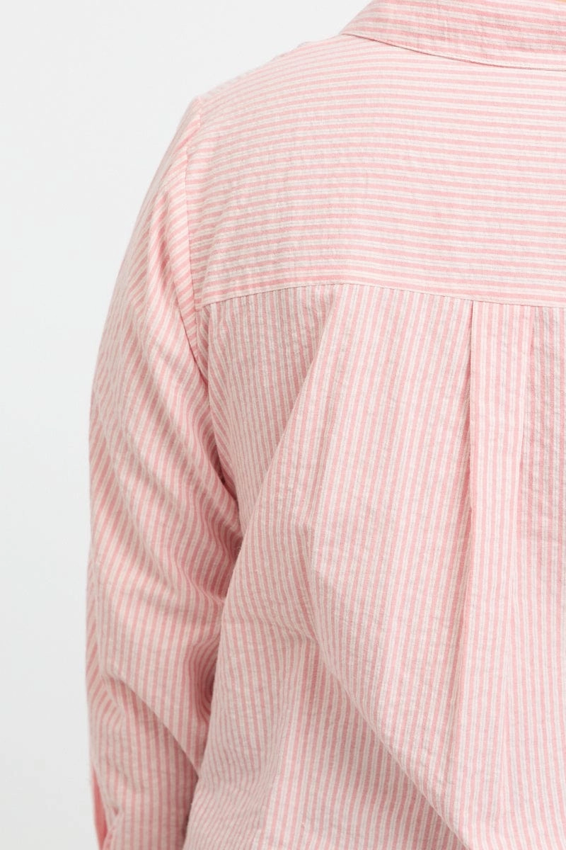 bohemian flair Evening Elegance Orange Stripe Relaxed Shirt Long Sleeve Side Ribbon