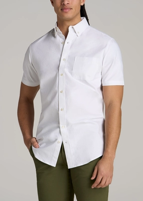 AbrasionResistant Fabric Ethically Sourced Material Short Sleeve Oxford Button Shirt For Tall Men in White