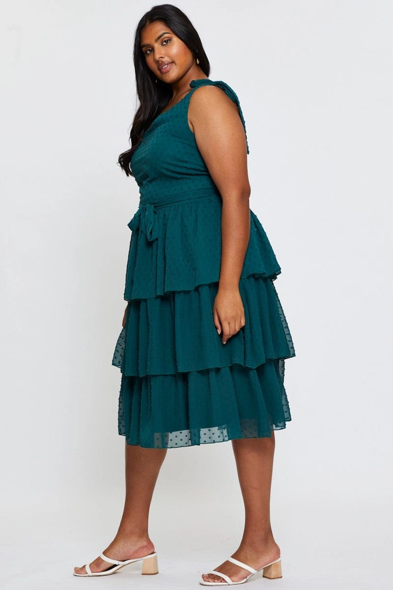 Polished and Elegant Green Midi Dress One Shoulder Sleeveless