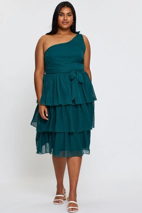 Green Midi Dress One Shoulder Sleeveless Trendy Fit Look Spring Vibe