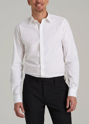Oskar Button-Up Dress Shirt for Tall Men in Bright White Everyday Jacket Reinforced Stress Points