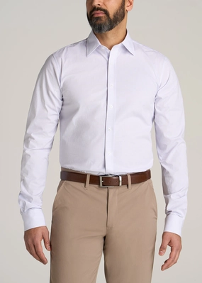 Oskar Button-Up Dress Shirt for Tall Men in Iris Mini Check HighNeckCut Tear Resistant Fiber Blend