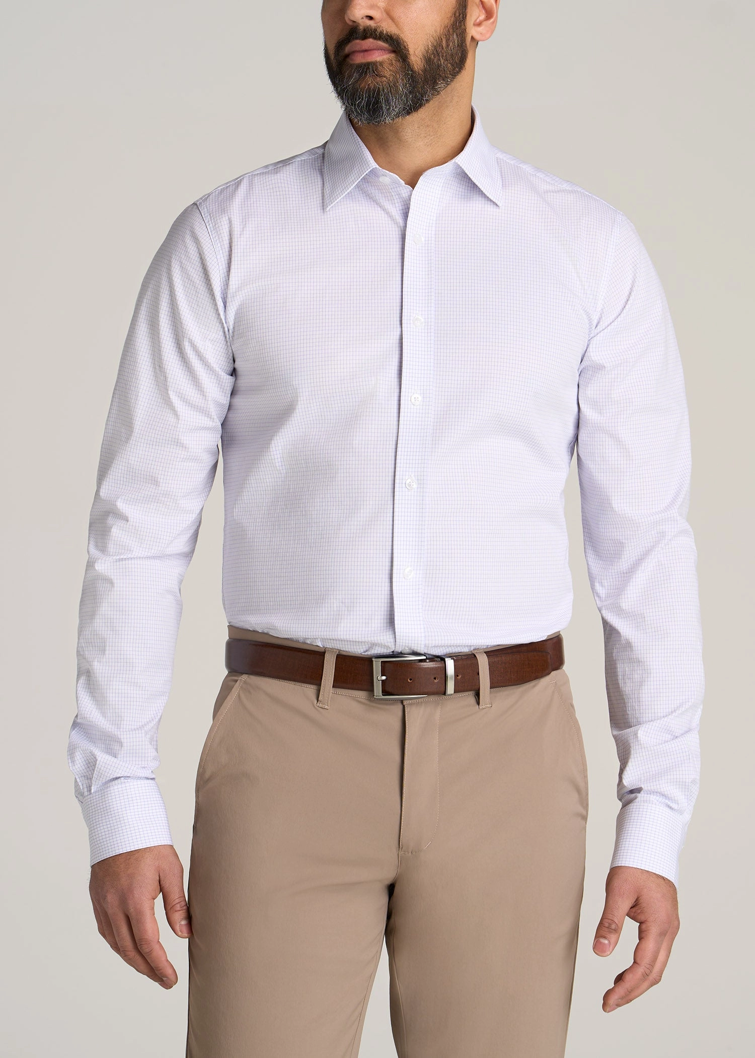 Oskar Button-Up Dress Shirt for Tall Men in Iris Mini Check OversizedSilhouette HighElasticity Thread