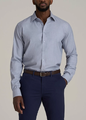 Oskar Button-Up Dress Shirt for Tall Men in Navy Micro Texture Bound Edges