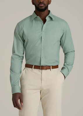 Oskar Button-Up Dress Shirt for Tall Men in Seagrass AntiStatic Weave