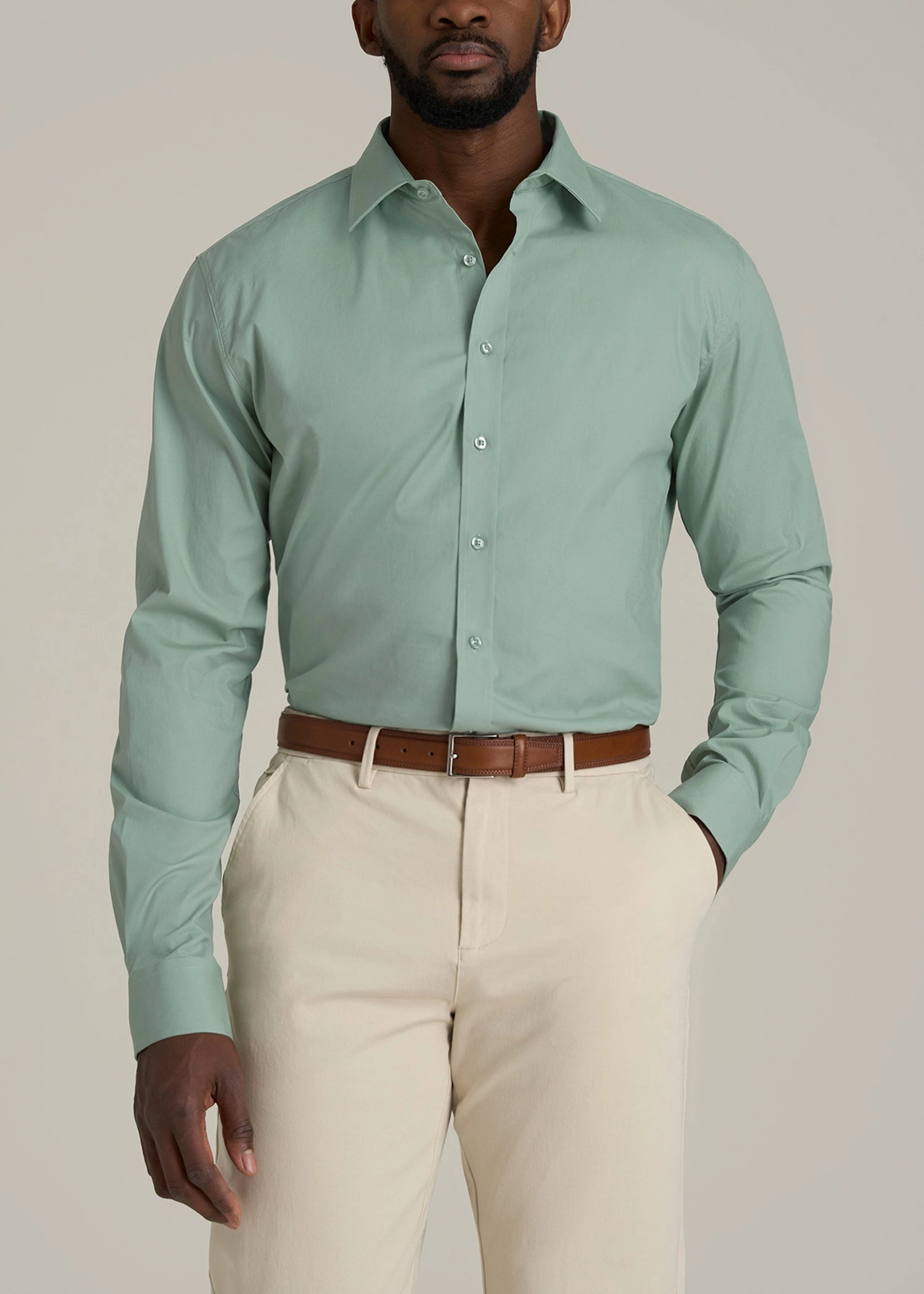 Durable Reinforced Elbows ReinforcedArmholes Oskar Button-Up Dress Shirt for Tall Men in Seagrass