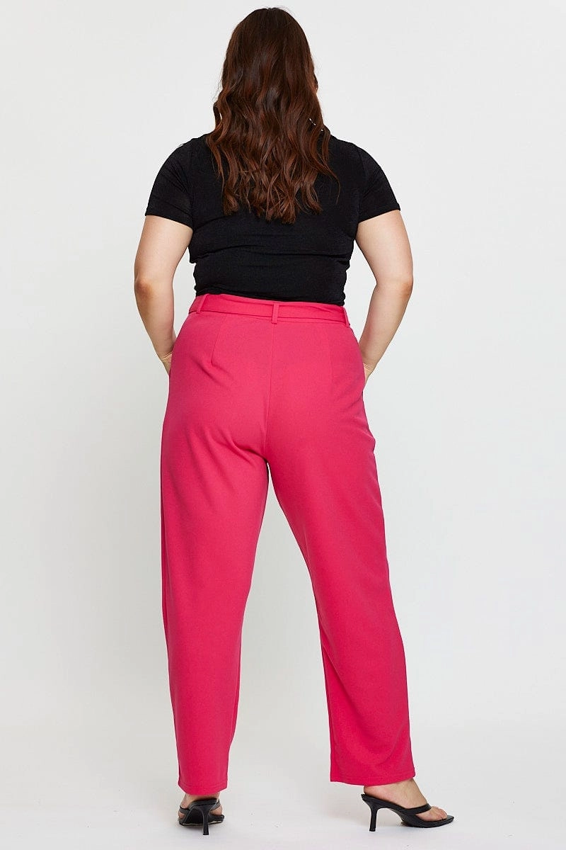 H Pink Slim Leg Pants High Rise Belted Basic Style