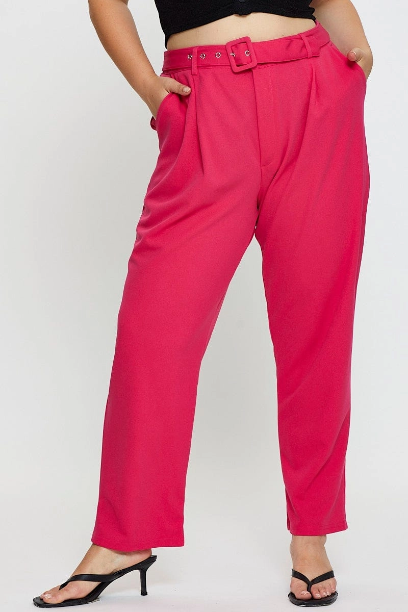Machine washable H Pink Slim Leg Pants High Rise Belted