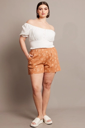 Summer Mood Brown Abstract Relaxed Shorts High Rise