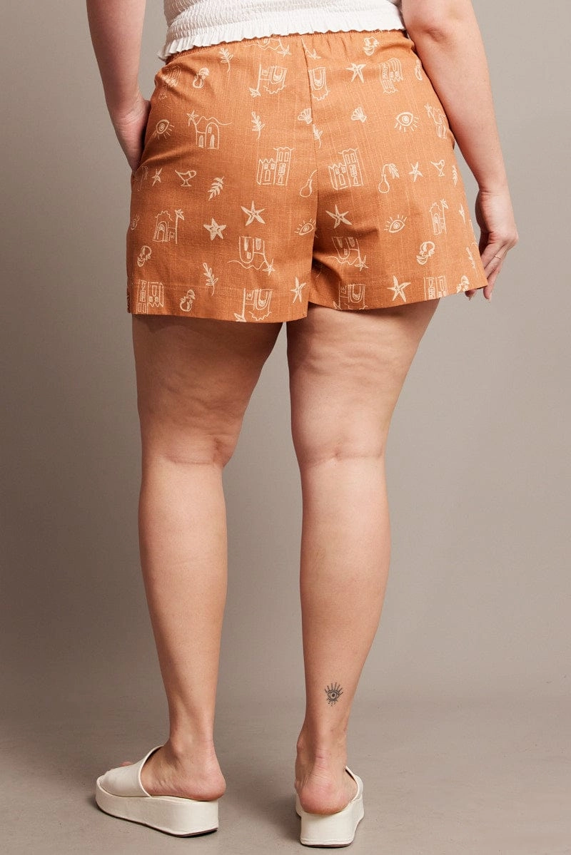 Daily Layer hypoallergenic Brown Abstract Relaxed Shorts High Rise