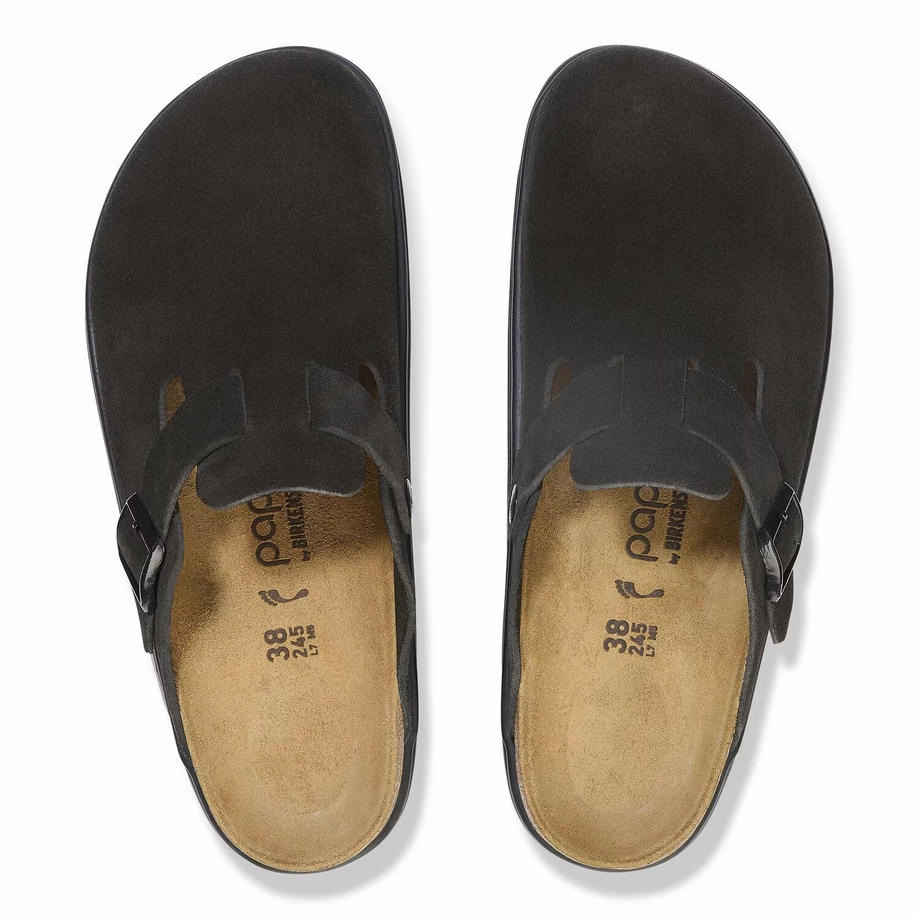 Papillio by Birkenstock Women's Boston Chunky Clog - Black Suede Ventilated Side