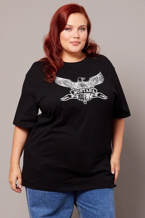 Black Graphic T-shirt Short Sleeve Crew Neck Affordable Fashion Ultra Soft Blended Textile