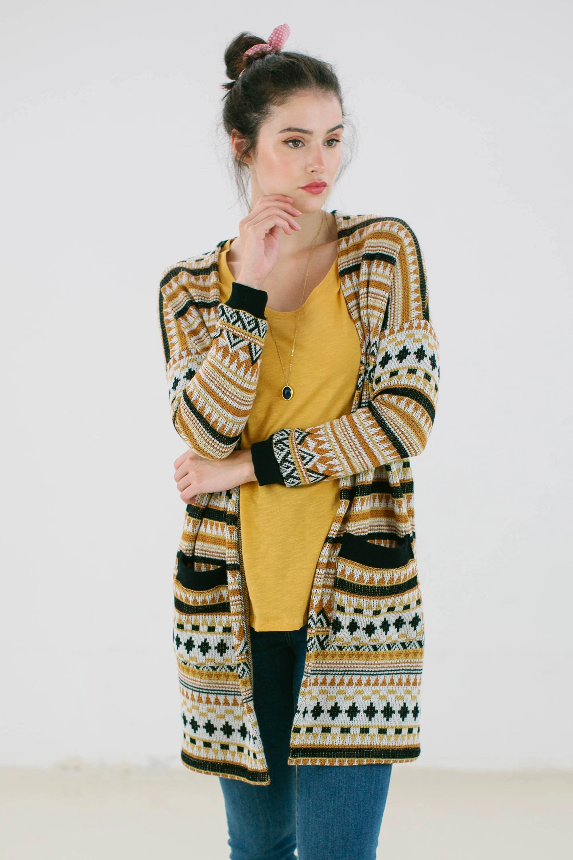 Layered Neckline Cardigan Mona in peruvian print