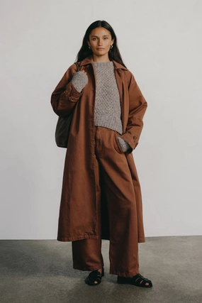 Stretch Enhanced Mobility Zones Taped Seams Oversized Trench, Organic Twill, Rust
